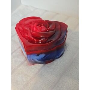 Handmade Resin Heart Shaped Trinket Box With Lid Red White Blue 763